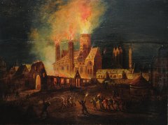Georg Schneider, Der brennende Dom (Öl auf Holz)