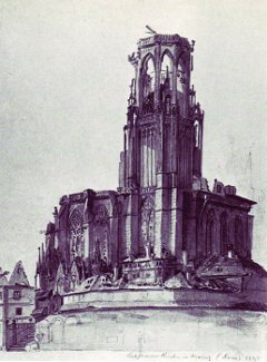 Georg Melchior Kraus, Liebfrauenkirche nach der Bombardierung, 1793 (Aquarell)