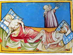 Darstellung der Beulenpest in der Toggenburgbibel (1411) 