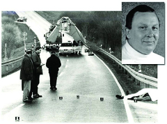 Auf der B 84 zwischen Hünfeld und Rasdorf, in der Herbertsdelle, wurde Hans Plüschke (kleines Foto) ermordet.
Foto: Karl-Heinz Burkhardt, Quelle: Fuldaer Zeitung 12. August 2012