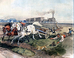 rail and horse-drawn vehicle