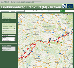 Die Benutzeroberfläche der interaktiven Karte des VIA REGIA-Erlebnisreadwegs