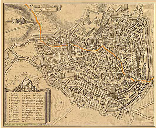 Stadtplan von Erfurt um 1730
