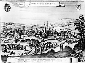 Historische Stadtansicht von Weimar im 17. Jahrhundert 